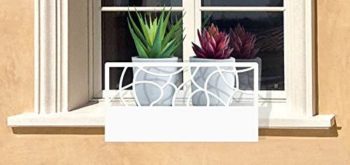 CM GARDEN - Balconcillo sin taladros, Balconcillo para Plantas, Portamacetas Ventana, Protector de macetas, Modelo Art DECÓ 25x50 cm Blanco