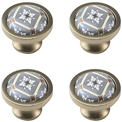 KUMGROT Vintage-Druck Küchenschränke Knöpfe Antik Grau Keramik Ziehknöpfe Schrank Hardware Zugknöpfe für Schublade Kommode Schrank Schrank Knöpfe Ersatz 4 Stück