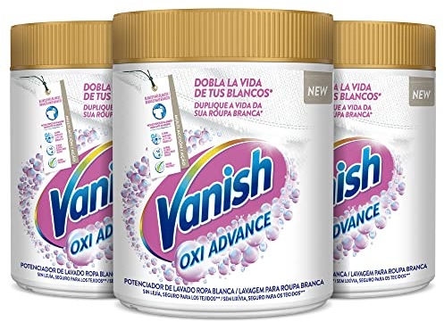 Vanish Oxi Advance - Quitamanchas multibeneficio, blanqueador y potenciador del lavado, para ropa blanca, En Polvo, Sin Lejía 2,4kg (3x 800 g)