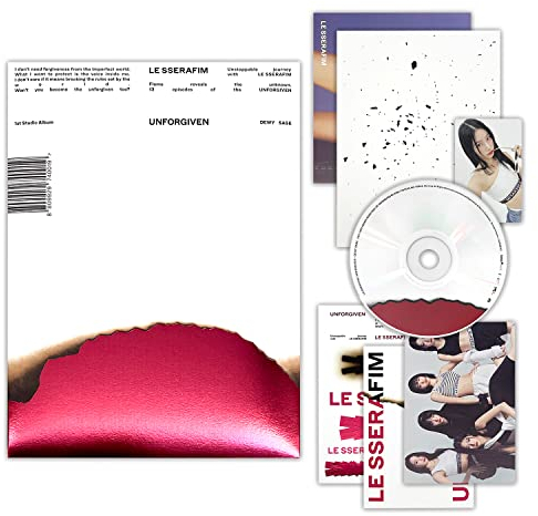 LE SSERAFIM - 1st Studio Album [UNFORGIVEN] (DEWY SAGE Ver.) Outer Box + Booklet + CD + Photocard + Postcard + Heat Detecting Postcard + Sticker + Folding Poster + 2 Pin Badges + 4 Extra Photocards