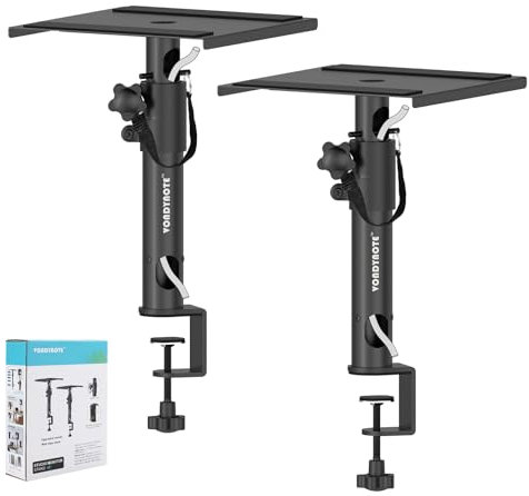 Vondynote Set of 2 Sturdy Studio Monitor Stands Desktop Clamp Speaker Stands with Cable Management, Upgraded Metal Collar