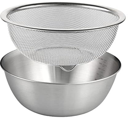 perfk Colador de acero inoxidable 304 con juego de 2, colador de cocina, lavadora, escurridor con lavabo para verduras, frutas, pasta, mezcla de, Los 22CM