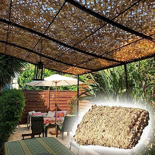 Filet De Camouflage Sable, Voile D'ombrage De Pergola De Camping De Chasse Militaire, Filet Camo pour Soleil en Plein Air Thème Parti Décoration Voiture Couvre (1.5X4M/4.9X13.1FT)