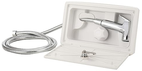 TABODD RV Wetterfeste Außendusche Box Kit, RV-Dusche RV Außenduschkasten Kit mit Außendusche Box Campingdusche Inkl. Duschkopf Metall Wasserhahn Schlauch für Marine Camper Wohnmobil Caravan,Weiß