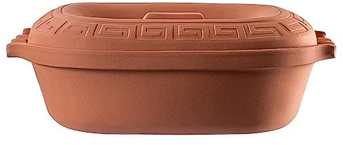 KADAX Cacerola ovalada de cerámica con tapa y asas laterales, vaporera de materiales naturales, cacerola para cocinar sin grasa, olla para asar (5 L)