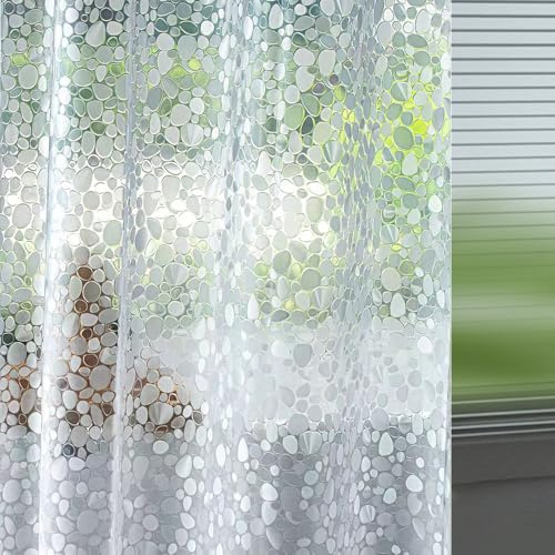 Ga-Geetopia Duschvorhang, kurz, EVA, transparent, Kieselmuster, 183 x 168 cm, leichter Kunststoff, Badezimmer, Dusche, Showroom, Innenvorhang mit rostfreien Metallösen und beschwerten Magneten