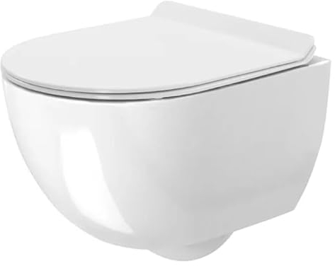KOLMAN Wand-WC Rolo Spülrandloses Weiß mit Slim Soft-close Absenkautomatik Deckel und Schallschutzmatte Komplettset