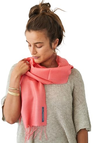Apikuna® Premium Schal aus 70% Baby Alpaka, 30% Seide (200x70cm, Korallenrot) – Eleganter Pashmina für Damen & Herren, alle Jahreszeiten – Perfekt für besondere Momente