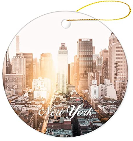 Weihnachtsbaumschmuck 7.3cm, New York Weihnachtsschmuck Ideal Christbaumschmuck Anhänger Andenken Runde Keramik Ornament Für Hausdeko Geschenke Weihnachtsbaum