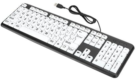 QANYEGN Large Font Computer Keyboard, USB Wired Visually Impaired Keyboard, Elderly Keyboard with White Large Font Keys for the Elderly, Low Sight(black)