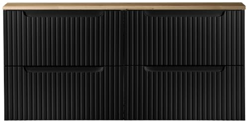 Lomadox Badezimmer Doppelwaschtisch-Unterschrank 120cm, in schwarz mit Eiche, gerillte Front, grifflos