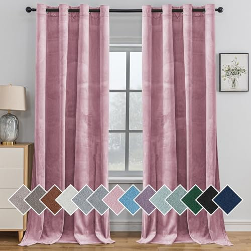 Ystyle Tende Per Interni In Velluto 2 Pezzi, 140x160cm, Termiche Isolanti E Acustico Per Soggiorno Salotto Cameretta, Tende Oscuranti Camera Da Letto Moderne Con Anelli, Rosa
