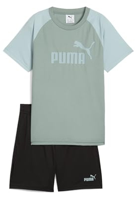 PUMA ESS No.1 Logo Poly Tee and Shorts Set B Green Moon