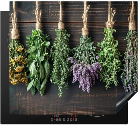 KitchenYeah© Herdabdeckplatte Einteilig Küche Ceranfeld Abdeckplatte Cerankochfeld Abdeckung Induktionskochfeld Schutzmatte Pflanzen - Holz - Blumen - Trocknen - 57x51 cm