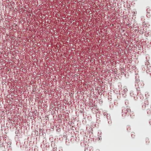 Bulk Seed Beads 110 Grams About 9800pcs, 2mm 12/0 Pink Glass Craft Beads for Making Earrings, Bracelets, Pendants, Waist Jewelry,DIY Handmade Seed Beads(Pink Silver Core)