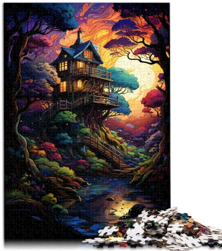 Puzzles Geschenk Baumhaus im Wald Puzzle für Erwachsene 1000 Holzpuzzle Lernspielzeug Familienspiele Weihnachtsgeburtstagsgeschenke (50x75cm)