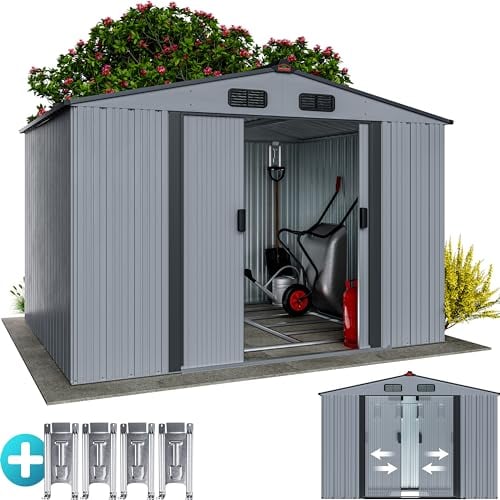 GARDEBRUK® XXL Metall Gerätehaus 5m² mit Fundament 260x205x180cm Schiebetür Metallic-Anthrazit Geräteschuppen Gartenhaus 9m³
