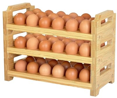 MinBoo Portauova in bambù da banco – Design impilabile per uova fresche, vassoio per uova di fattoria, organizer da cucina, adatto per quaglie, anatre, tacchino, uova di gallina