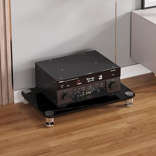GUAWJRZDP Hi Fi Rack, Mehrschichtiges Audio Rack Hi Fi Regal, Plattenspieler Regal, Hi Fi Regal Aus Edelstahl, mit Glasregal, CD-Media-Player-Ständer Phonoschrank(Nero,1-Tier)