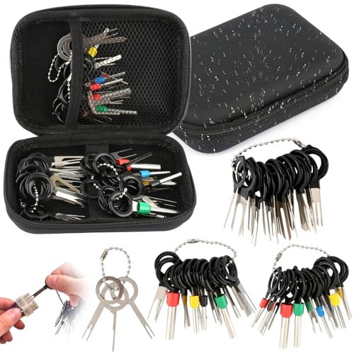 59 Stück Terminal Ejector Kit für Auto, Auspinnwerkzeug KFZ Set mit Werkzeugtasche, Terminal Entfernung Werkzeugsatz, Schwarz KFZ Kabel Stecker Ausbau Werkzeug für Die Meisten Anschlussklemmen