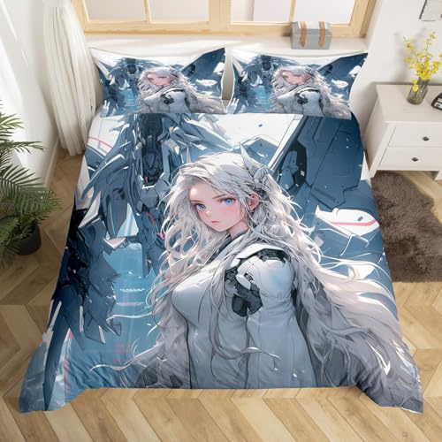Japanische Anime Bettbezug 135x200,Anime Mädchen Tröster Abdeckung für Kinder Jungen Mädchen Teens Schlafzimmer,Cartoon Manga Mädchen Bettwäsche Set Kawaii Cartoon Bettbezug mit 1 Kissenbezug
