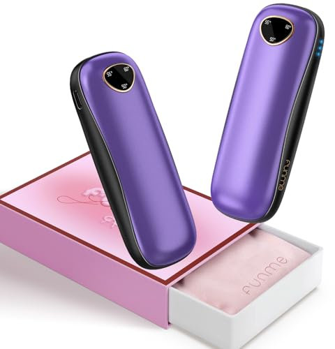OT95 Wiederaufladbare Handwärmer 10000mAh【Geschenkbox】 Funme® 2er-Pack Handwärmer Elektrisch USB Powerbank Wiederverwendbar Taschenwärmer Tragbare Max 60°C, Frauen, Ideal für Outdoor Mode lila
