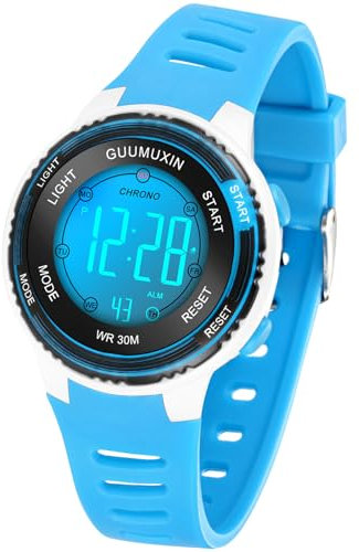 GUUMUXIN Relojs Digital para Niños, Reloj Deportivo con 7 Luces Indicadoras de Color, Pantalla de Reloj Acrílica, Resistente al Agua hasta 3 ATM, Relojs de Pulsera para Niñas y Niños