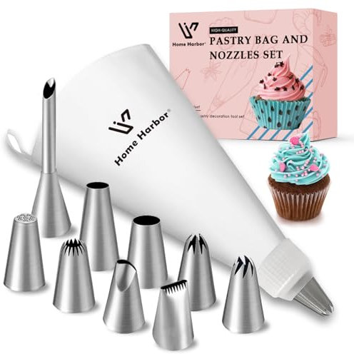 Saleependent 11-teilig Kit de Spritzbeutel Set,Premium Spritzbeutel Set,Profi Einweg Spritzbeutel,Spritzbeutel Einweg Mit 9 Edelstahl Spritztüllen,Mittel Spritzbeutel Für Torten,Backen