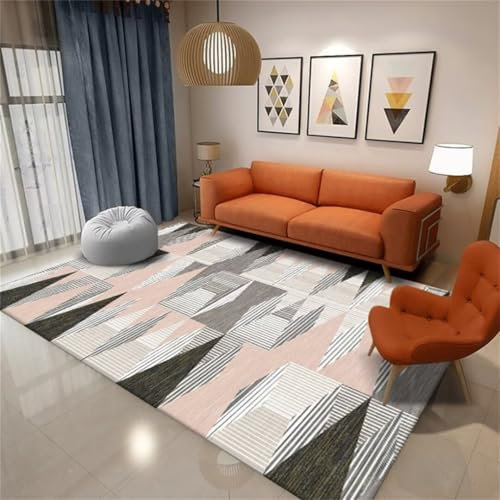 AITROMNI Décoration De Chambre Décoration Chambre Ado Fille Conception d'impression géométrique Rose Gris Style littéraire Confortable Tapis D Eveil Bebe 140X200CM