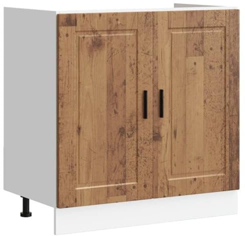 vidaXL Meuble Bas pour évier Porto Vieux Bois Bois ingénierie, Meuble Bas de Cuisine, Meuble Bas de Cuisine avec Porte