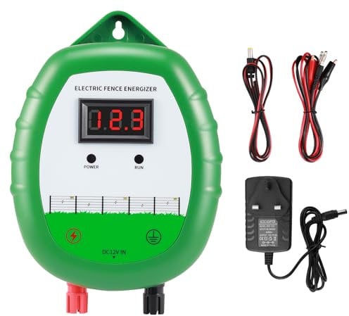 Electric Fence Energiser 10KV 3J Output High Voltage Pulse Controller, 10 Miles Electric Fence Charger Powered by 12V Battery/ AC/ Solar Power, Fence Protection for Livestock, Orchards, Gardens