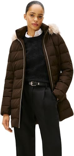 Tommy Hilfiger Donna Cappotto Piumino Down Slim con Inserto in Pelliccia