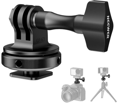 NEEWER Action Kamera Cold Shoe Mount Adapter, kompatibel mit GoPro Zubehör Go Pro DJI Insta360 AKASO, Metall Hot Shoe Halterung mit 1/4 Gewinde für Mini Stativ Selfie Stick, 180° Neigung, GP-63