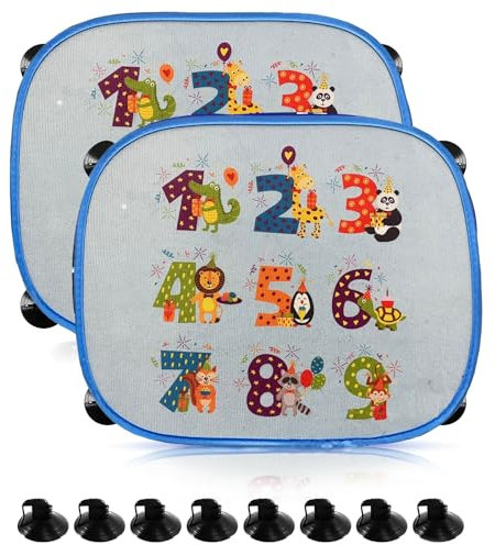 WTZWYFWJ 2 Piezas Parasol Coche Bebe,Negro Parasol Coche Infantil, para Proteger del Sol a Bebés y Mascotas-Números