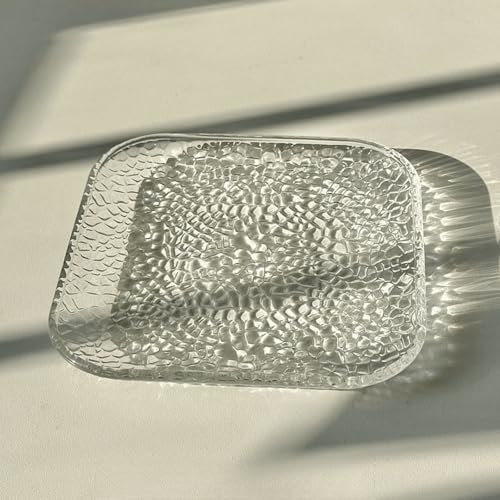 Juego de 2 platos cuadrados de cristal transparente de 15,2 cm para café, aperitivo, ensalada y frutas en forma de flor en relieve