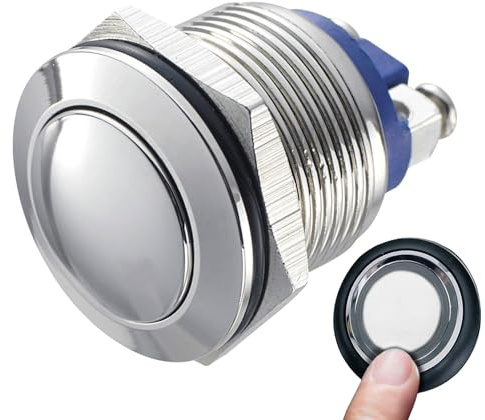 Botones instantáneos, botón de campana, botón de inicio de 16 mm, interruptor de presión impermeable IP67, 250 V, 220 V, CA 12 V, 24 V, 36 V CC, 3 A, terminales de tornillo, botón de timbre, acero