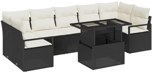 vidaXL Garten-Sofa-Set 8 pcs Schwarz und Creme 100 x 55 x 73 cm, Garten und Terrasse, modernes Lounge-Set, UV-beständig, abnehmbare Kissen, Rattan Sofa, für draußen