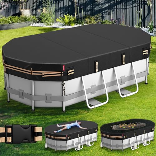 QH.Home Ovale Poolabdeckung für Bestway/Intex/Coleman Frame Oval Pool, 3,6 x 6,8 m, [Hervorragend Winddicht] mit verstellbaren Schnallenriemen und Kordelzug am Saum. Langlebig, reißfest