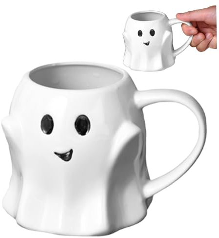 Tasse fantôme avec poignée 440ml CARTOONIQUE CÉRIQUE Céramique Halloween Mug Smile Ghostface Halloween Gift For Kids Adults Ghost Coffee
