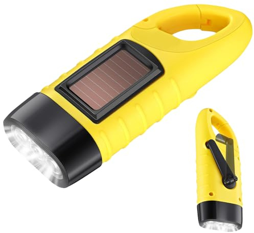 ZukqrymluvIQ Aufziehbare Taschenlampe, Solar-Taschenlampe, Handkurbel, wiederaufladbar, Dynamo, Outdoor-Notfall-LED-Taschenlampe, für Camping, Outdoor-Sport