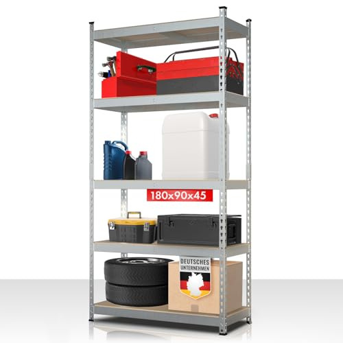 Floordirekt Schwerlastregal, Kellerregal, Lagerregal mit Stahlgestell 1050 kg Traglast (Verzinkt, 180 x 90 x 60 cm) Rhino