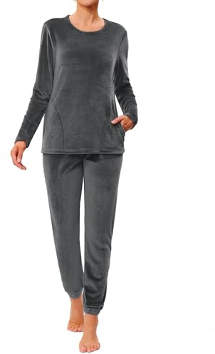 Wayleb Pigiama Donna Invernale Velluto Due Pezzi Manica Lunga | Velluto Morbido e Caldo, Girocollo, Manica Lunga, Due Pezzi, Pantaloni Elastici con Tasche, Autunno Inverno, Casa e Relax