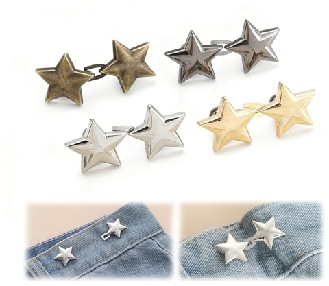 Osuter Lot De 4 Boutons Mercerie,Bouton Jean Clipsable Réglables Sans Couture Boutons Étoile Serre Taille Pantalon Taille Plus Serré Pentagramme Réutilisables Pour Pantalons Et Robes