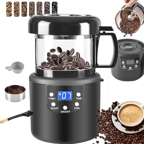 DEaThsalL Tostatori di caffè,Tostatrice Elettrica per Chicchi di caffè Senza Fumo, 100 G, con Funzione di Temporizzazione, Macchina 2 in 1 per Tostatura E Raffreddamento