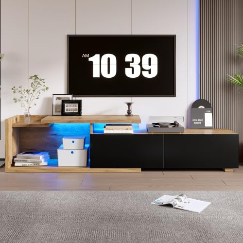Merax TV Schrank mit LED-Beleuchtung, Flexibles 2-in-1 Lowboard für Wohnzimmer, 133 cm, Stabile Konstruktion, Modernes Design für TV und Dekoration, Vielseitig Einsetzbar als Raumteiler oder Sideboard