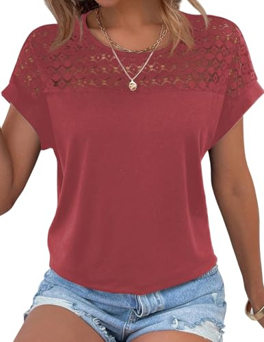 Zeagoo T Shirts for Women UK Lace Summer Tops Breathable Scoop Neck Short Sleeve T-Shirt Elegant Blouses