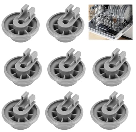 8pcs Dishwasher Basket Wheel Lower Basket Wheel, Universal Dishwasher Rack Wheels with Safety Clips, Heavy Duty ABS Plastic Rollers for Cutlery and Lower Baskets, Easy Snap Fit Repair Parts