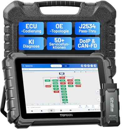 TOPDON ONE 10,1 OBD2 Diagnosegerät für alle Fahrzeuge mit ECU-Codierung | Alle Systemdiagnosen mit TopFix KI, bidirektionaler&50+ Servicefunktionen, OE-Topologie, Kostenloser VAG SFD SGW-Zugriff