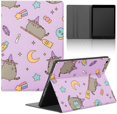 Tablet Cover per iPad 9/8/7 10,2, Modell 2021/2020/2019, 9./8./7. Generation, Cartoon Cat Pusheen Cute Motivo con Funzione Pelle PU Holder Flip con Regolabile Tablet Protezione Antiurto Case,sweet