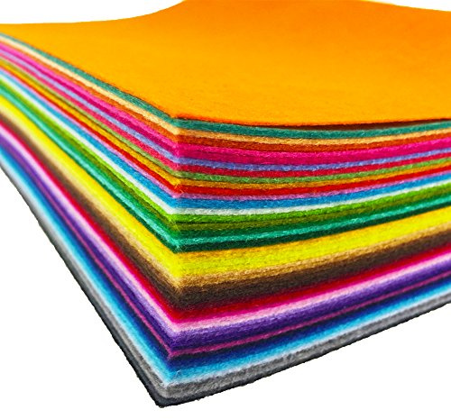 Filz-Stoffbögen in verschiedenen Farben, 48 Stück, zum Basteln, für Bastelarbeiten, Vliesstoff (25 cm x 25 cm)